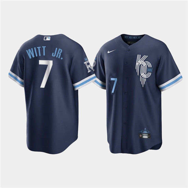 Men's Kansas City Royals #7 Bobby Witt Jr. 2022 Navy City Connect Cool Base Stitched Jersey
